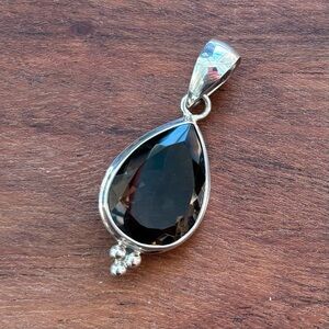 Dainty Faceted Smokey Quartz Teardrop Pendant